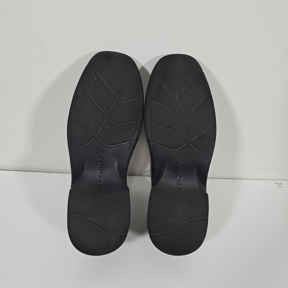 Skechers Leather Caswell Oxford Mens 10 Black Square Toe Memory Foam FLAWED - Picture 6 of 9